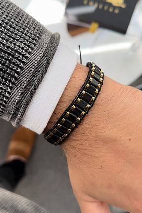 دستبند جواهر مشکی مردانه برنجی cheetah quality - کد 766906057