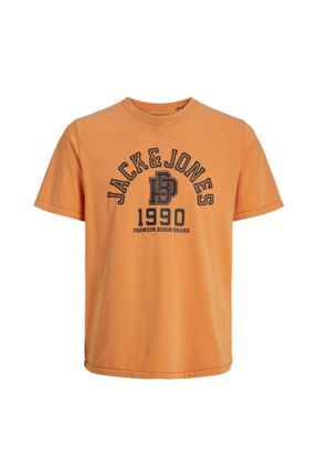 تی شرت نارنجی مردانه رگولار یقه گرد تکی کد 822327398