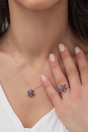 ست جواهر بنفش زنانه روکش طلا Ervanur - کد 114219395