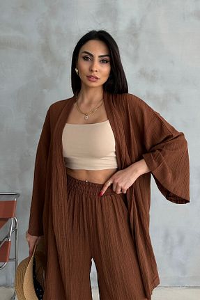 ست بالاتنه و پائین تنه قهوه ای زنانه بافتنی Ortaya Çık - کد 822348111