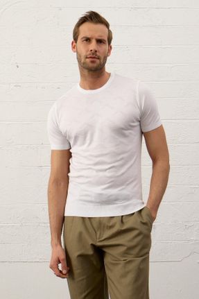 تی شرت سفید مردانه اسلیم فیت یقه گرد مخلوط ویسکون کد 821441336