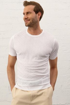 تی شرت سفید مردانه اسلیم فیت یقه گرد مخلوط ویسکون کد 821410003