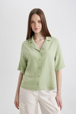 پیراهن سبز زنانه رگولار یقه پیراهنی کد 822536652