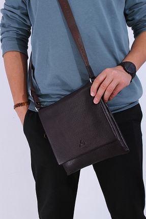 کیف پستچی قهوه ای مردانه چرم خالص Aka Deri - کد 822334389