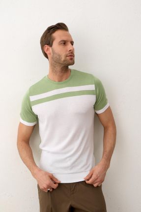 تی شرت سبز مردانه اسلیم فیت یقه گرد مخلوط ویسکون کد 821421136