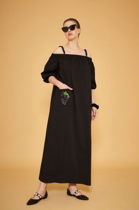 لباس مشکی زنانه بافتنی پنبه - پلی استر - الاستن راحت آستین-کوتاه کد 822466105