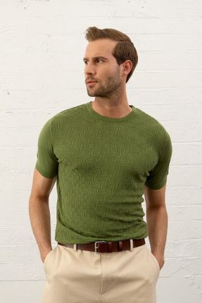 تی شرت سبز مردانه اسلیم فیت یقه گرد مخلوط ویسکون کد 821409998