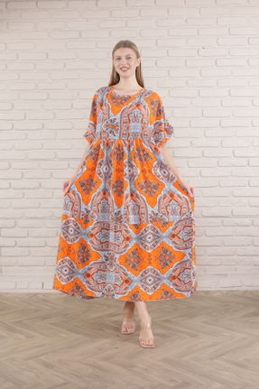 لباس نارنجی زنانه سایز بزرگ بافت بافتنی کد 801331503
