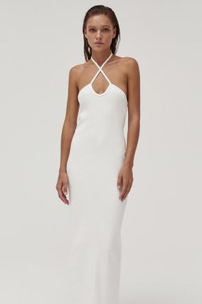 لباس سفید زنانه بافتنی رگولار آستین-بلند کد 740948164