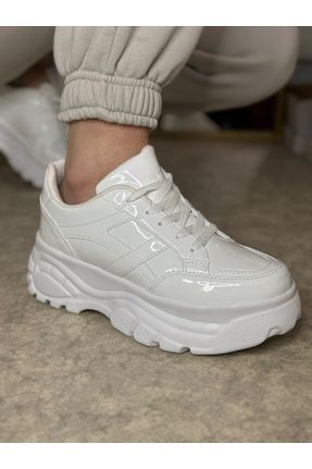 کفش اسنیکر سفید زنانه بند دار چرم مصنوعی کد 822702112