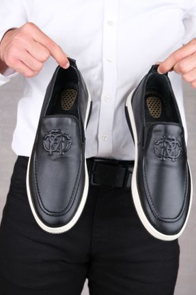 کفش لوفر مشکی مردانه چرم طبیعی پاشنه کوتاه ( 4 - 1 cm ) کد 815478253