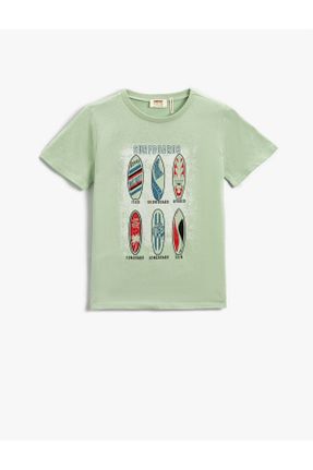 تی شرت سبز بچه گانه رگولار یقه گرد پنبه (نخی) تکی کد 224984602