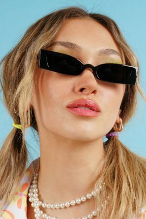 عینک آفتابی مشکی زنانه 53 UV400 آستات مات مستطیل کد 53757100