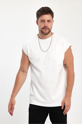 تی شرت سفید مردانه یقه گرد اورسایز پنبه (نخی) کد 823014104