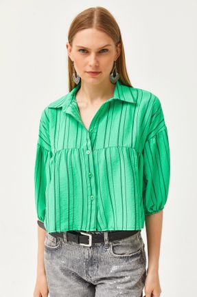 پیراهن سبز زنانه رگولار یقه پیراهنی کد 822539263