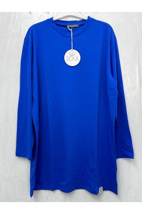 سوئیشرت آبی زنانه اورسایز یقه گرد پنبه (نخی) پوشاک ورزشی کد 822705018
