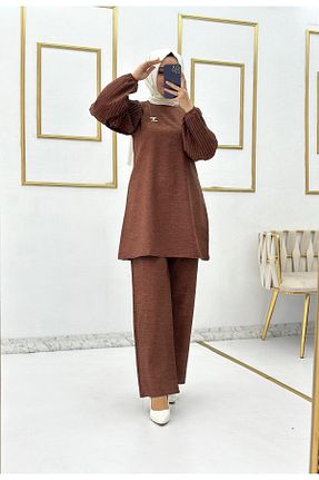 ست بالاتنه و پائین تنه حجاب قهوه ای زنانه لانگ فیت Moda Krash - کد 822719067