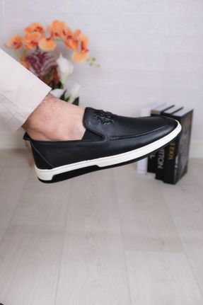 کفش لوفر مشکی مردانه چرم طبیعی پاشنه کوتاه ( 4 - 1 cm ) کد 815478253