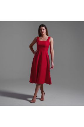 لباس قرمز زنانه بافتنی کرپ آستین-کوتاه بیسیک کد 820323675