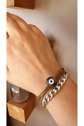 دستبند جواهر قهوه ای زنانه شیشه کد 822816791