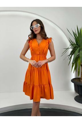 لباس نارنجی زنانه بافتنی پنبه - پلی استر رگولار بند دار کد 736280094