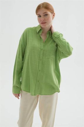 پیراهن سبز زنانه رگولار یقه پیراهنی تریکو کد 815906063
