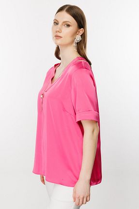 بلوز سایز بزرگ صورتی زنانه سایز بزرگ Ekol - کد 822981494