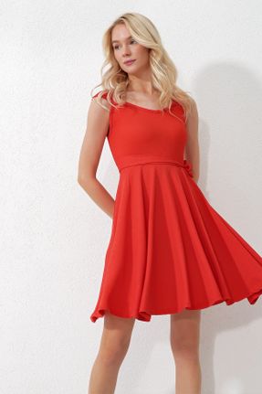 لباس قرمز زنانه بافتنی پنبه - پلی استر رگولار بند دار کد 813651155
