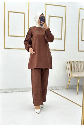 ست بالاتنه و پائین تنه حجاب قهوه ای زنانه لانگ فیت Moda Krash - کد 822719067