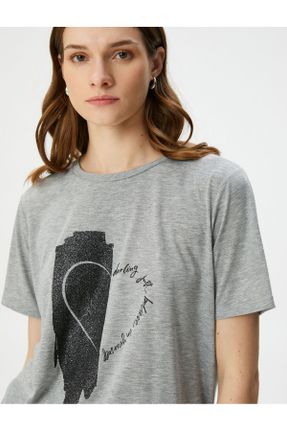 تی شرت طوسی زنانه یقه گرد مخلوط ویسکون رگولار تکی کد 788353628