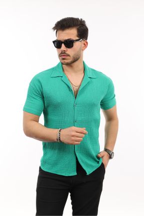 پیراهن سبز مردانه یقه اپاش ریلکس کد 822846973