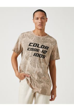 تی شرت قهوه ای مردانه رگولار یقه گرد تکی کد 445798455