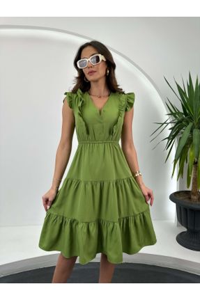 لباس سبز زنانه بافتنی پنبه - پلی استر رگولار بند دار کد 819485526