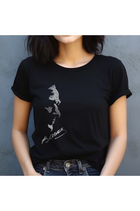 تی شرت مشکی زنانه رگولار یقه گرد تکی بیسیک کد 822877308