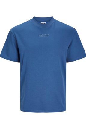 تی شرت آبی مردانه ریلکس پنبه - پلی استر یقه گرد تکی کد 823126641