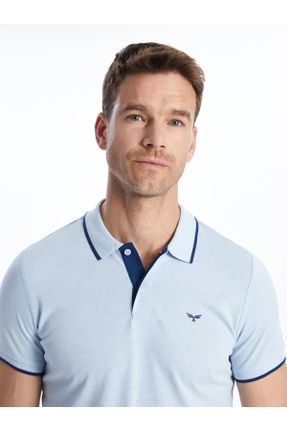 تی شرت آبی مردانه ریلکس یقه پولو پنبه - پلی استر کد 823139831