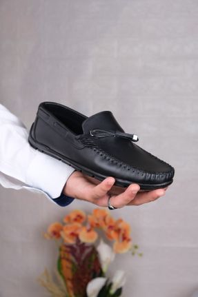 کفش لوفر مشکی مردانه چرم طبیعی پاشنه کوتاه ( 4 - 1 cm ) کد 822214222