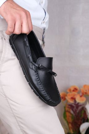 کفش لوفر مشکی مردانه چرم طبیعی پاشنه کوتاه ( 4 - 1 cm ) کد 822214222