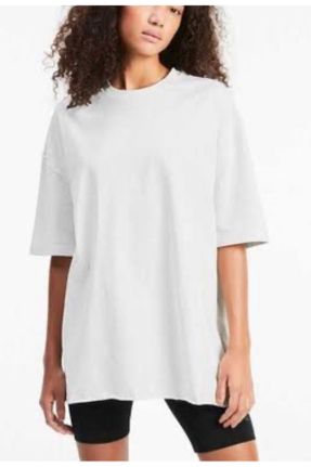 تی شرت سفید زنانه اورسایز یقه گرد کد 823416914