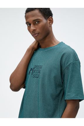 تی شرت سبز مردانه ریلکس یقه گرد تکی کد 690799290