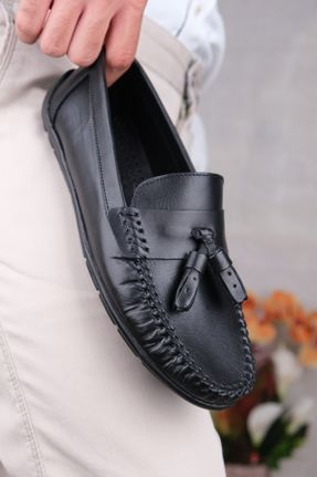 کفش لوفر مشکی مردانه چرم طبیعی پاشنه کوتاه ( 4 - 1 cm ) کد 822214141