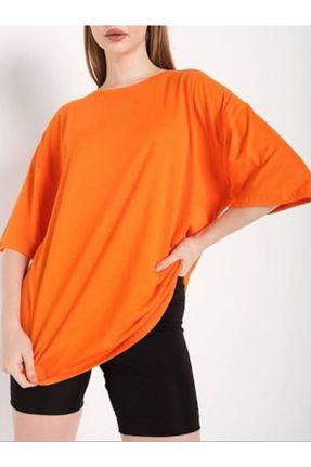 تی شرت نارنجی زنانه اورسایز یقه گرد کد 823399774