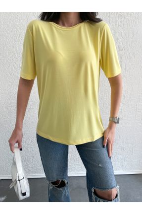 تی شرت زرد زنانه ریلکس یقه گرد کد 823538021
