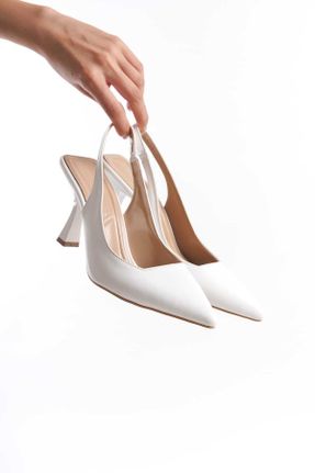 کفش پاشنه بلند کلاسیک سفید زنانه چرم پاشنه نازک پاشنه متوسط ( 5 - 9 cm ) کد 823543709