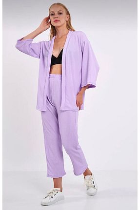 ست بالاتنه و پائین تنه بنفش زنانه بافتنی PLA STORE - کد 823572020