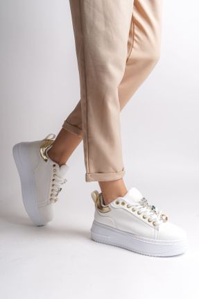 کفش اسنیکر سفید زنانه بند دار چرم مصنوعی کد 823576526