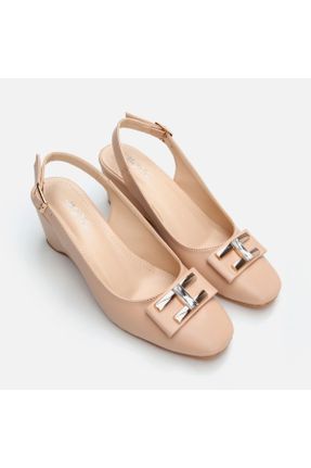 کفش پاشنه بلند کلاسیک بژ زنانه چرم مصنوعی پاشنه پر پاشنه متوسط ( 5 - 9 cm ) کد 823639014