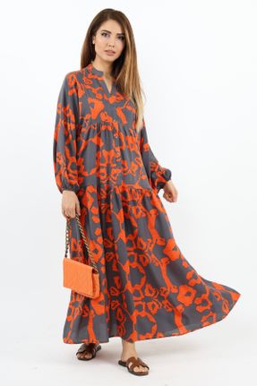 لباس نارنجی زنانه اورسایز بافتنی ویسکون کد 823723929