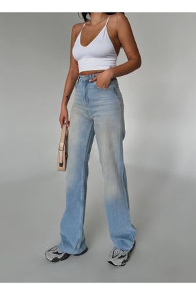 شلوار آبی زنانه جین پاچه گشاد فاق بلند رگولار کد 823722314