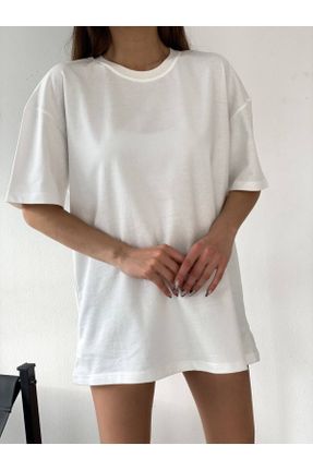تی شرت سفید زنانه یقه گرد اورسایز تکی کد 713579701